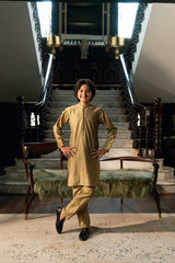 Golden Embroidered kids Kurta Trouser K-3724