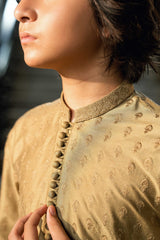 Golden Embroidered kids Kurta Trouser K-3724