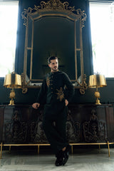 Black Gold Embroidered Waistcoat  W-6062