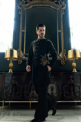 Black Gold Embroidered Waistcoat  W-6062