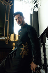 Black Gold Embroidered Waistcoat  W-6062