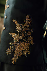 Black Gold Embroidered Waistcoat  W-6062