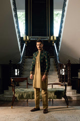 Bottle Green Embroidered Front Open Jacket PC-670
