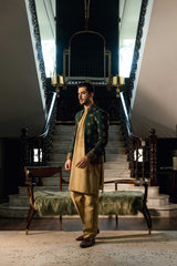 Bottle Green Embroidered Front Open Jacket PC-670