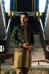 Bottle Green Embroidered Front Open Jacket PC-670