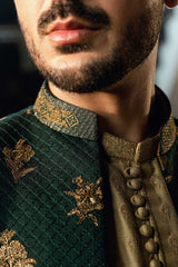 Bottle Green Embroidered Front Open Jacket PC-670