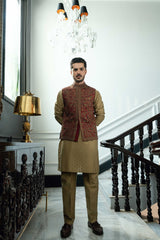 Maroon Embroidered Waistcoat W-4019