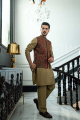 Maroon Embroidered Waistcoat W-4019