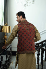 Maroon Embroidered Waistcoat W-4019