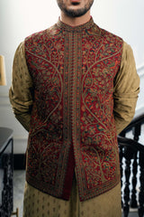 Maroon Embroidered Waistcoat W-4019