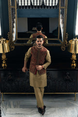 Maroon Embroidered Waistcoat W-4019