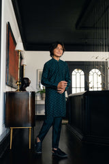 Teal Green embroidered kurta trouser kids k-3728