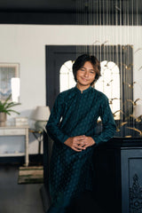 Teal Green embroidered kurta trouser kids k-3728