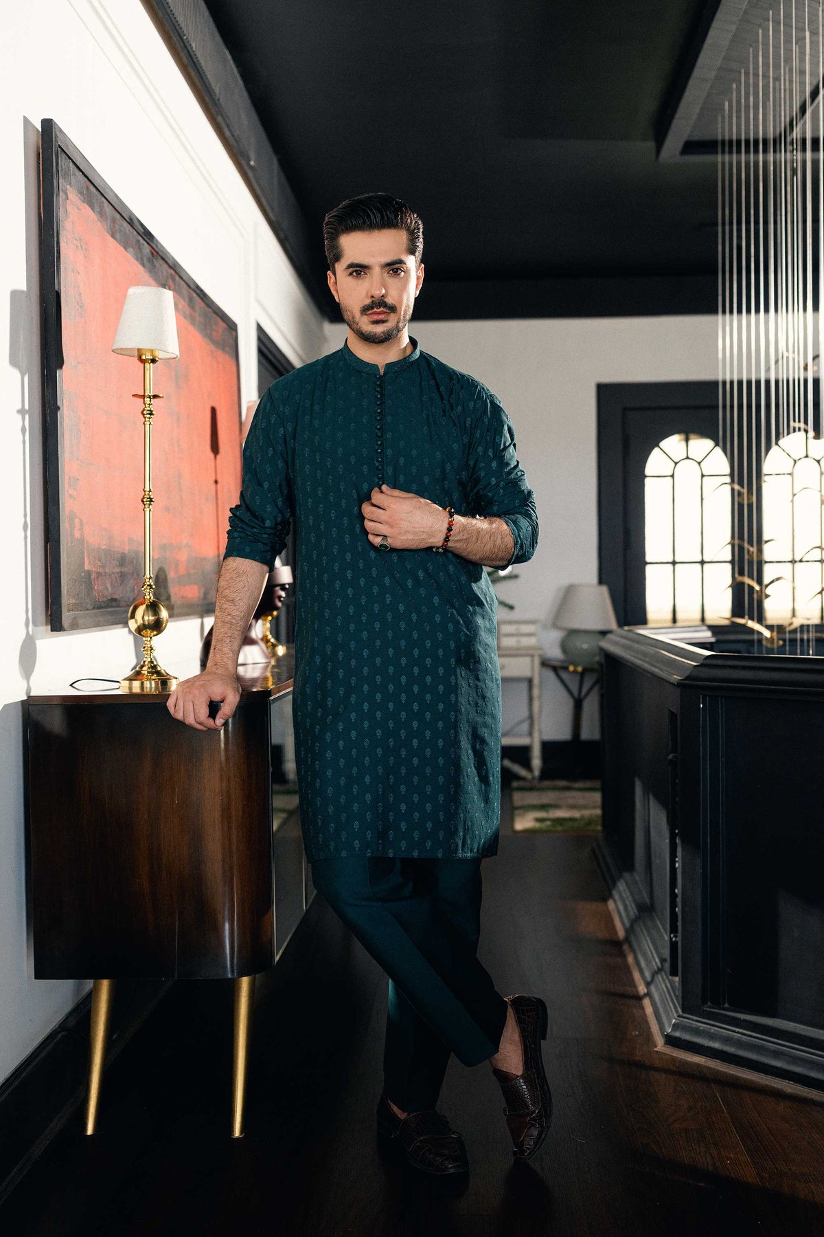 Teal Green Embroidered Kurta Trouser FD-5075
