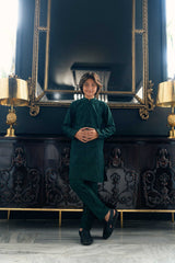 Bottle Green Embroidered Kurta Trouser K-3722