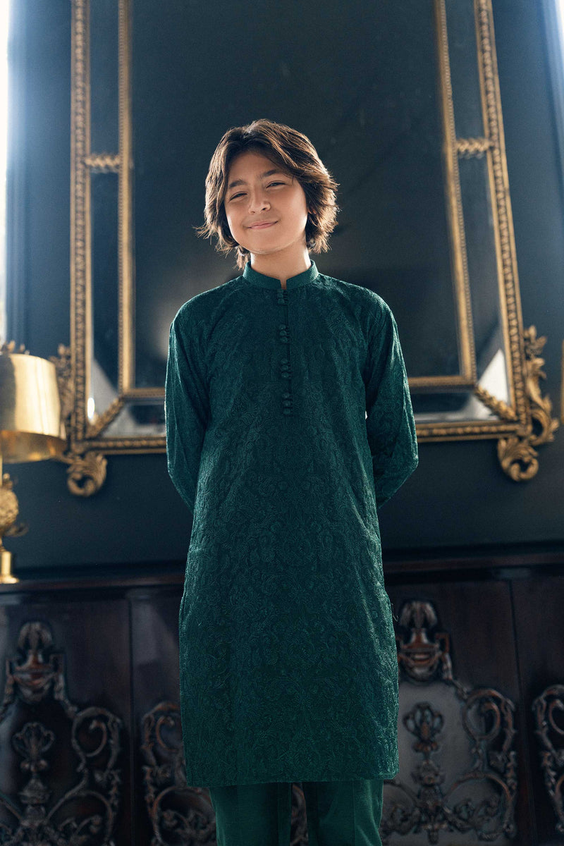 Bottle Green Embroidered Kurta Trouser K-3722
