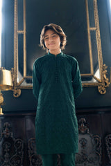 Bottle Green Embroidered Kurta Trouser K-3722