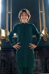 Bottle Green Embroidered Kurta Trouser K-3722