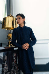 Navy Blue Embroidered Waistcoat K-3725