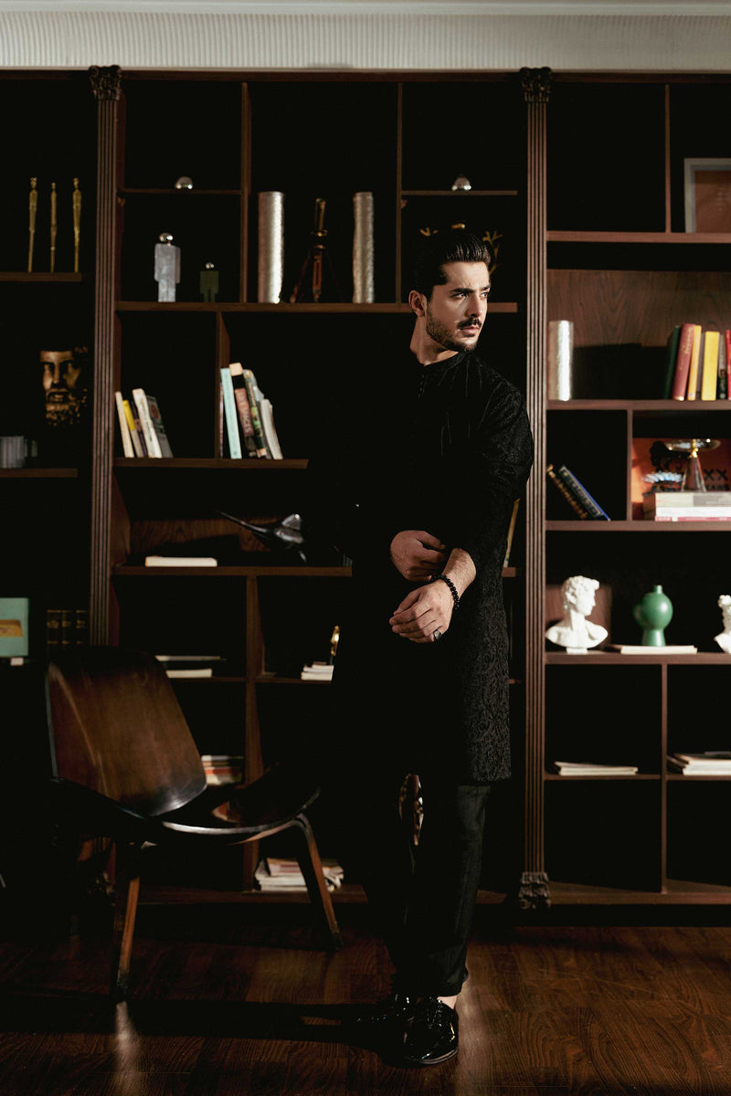 Black Embroidered Kurta Trouser Kurta FD-5071