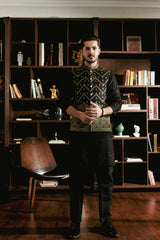 Black Antique Brass Embroidered Waistcoat W-3076