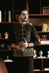Black Antique Brass Embroidered Waistcoat W-3076