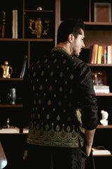 Black Antique Brass Embroidered Waistcoat W-3076