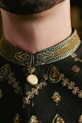Black Antique Brass Embroidered Waistcoat W-3076