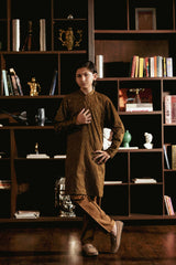 Brown Embroidered Kurta Trouser K-3723