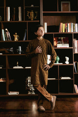 Brown Embroidered Kurta Trouser K-3723