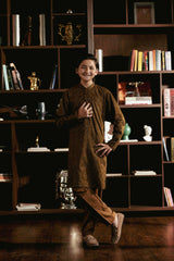 Brown Embroidered Kurta Trouser K-3723