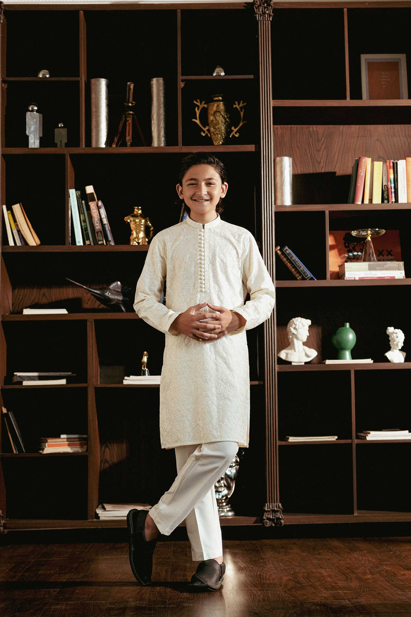 White Embroidered Kurta Trouser kids K-3727