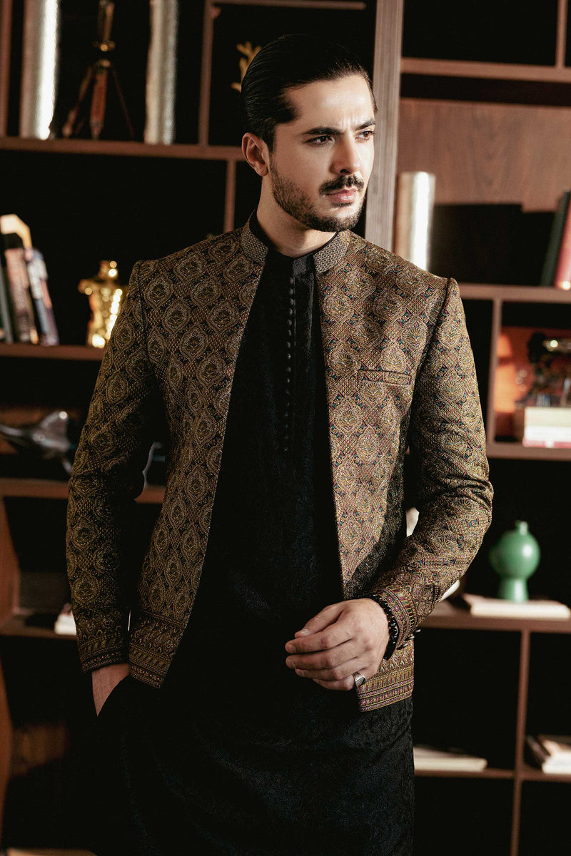 Metallic Gold Embroidered Front Open Jacket  PC-616