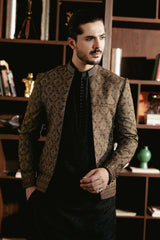 Metallic Gold Embroidered Front Open Jacket  PC-616