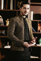 Metallic Gold Embroidered Front Open Jacket  PC-616
