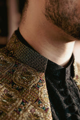 Metallic Gold Embroidered Front Open Jacket  PC-616