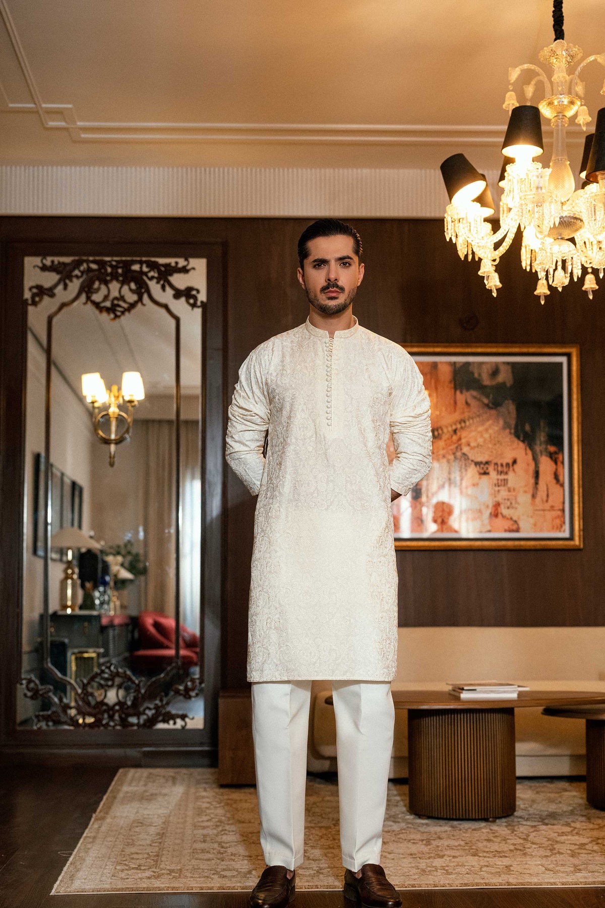 Cream Embroidered Kurta Trouser FD-5072