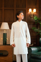 Off-White Embroidered Kurta Trouser K-3726