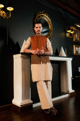 Rust Embroidered Front Open Jacket W-4002