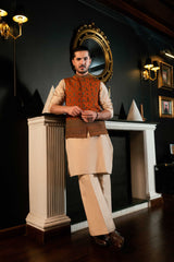 Rust Embroidered Front Open Jacket W-4002