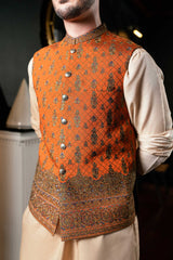 Rust Embroidered Front Open Jacket W-4002