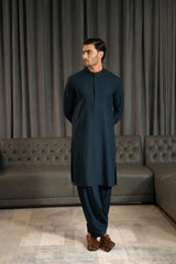Gray Blue Embroidered Kameez Shalwar S5-36