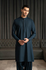 Gray Blue Embroidered Kameez Shalwar S5-36