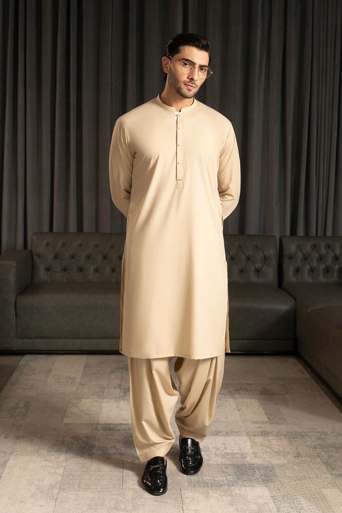 Camel Embroidered Kameez Shalwar S5-15