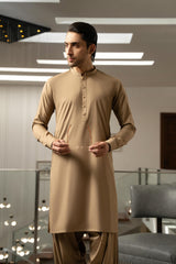 Dark Fawn Embroidered Kameez Shalwar S5-21