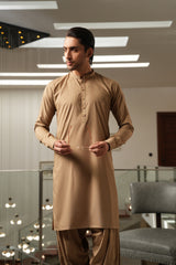 Dark Fawn Embroidered Kameez Shalwar S5-21