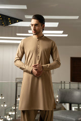 Dark Fawn Embroidered Kameez Shalwar S5-21