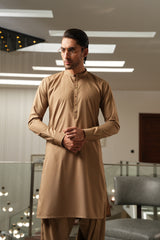 Dark Fawn Embroidered Kameez Shalwar S5-21