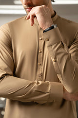 Dark Fawn Embroidered Kameez Shalwar S5-21