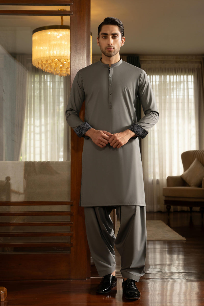 Gray Contrast Kameez Shalwar S5-12
